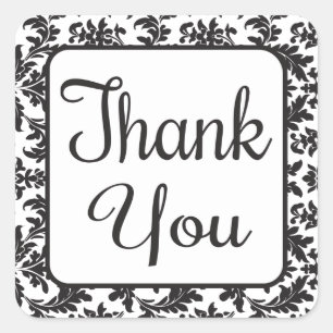 Damask Thank You Black And White Floral Square Sticker