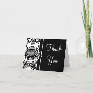 Damask Thank You- Black and White You Card