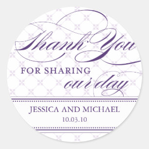Damask Thank You Sticker- Customise it! Classic Round Sticker