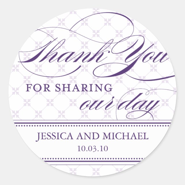 Damask Thank You Sticker- Customise it! Classic Round Sticker (Front)