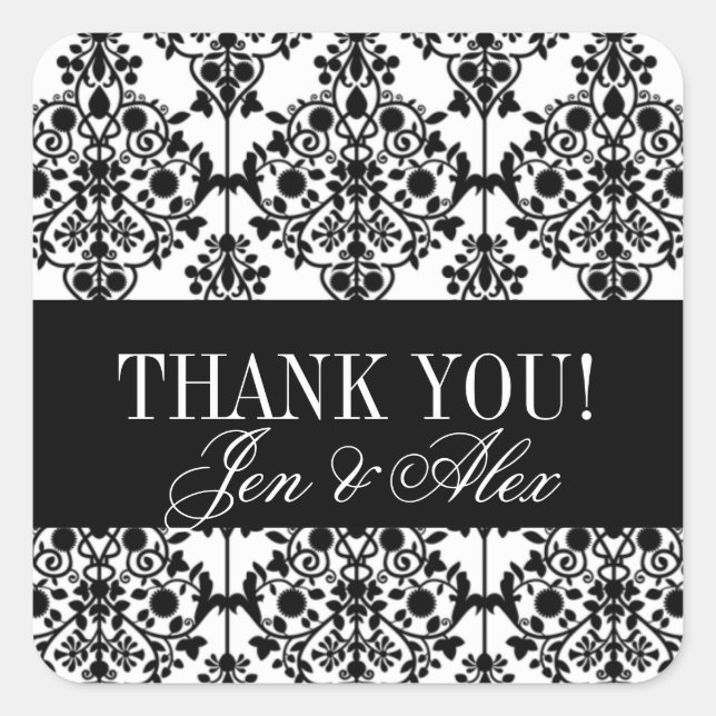 Damask Thank You Wedding Favour Stickers (Front)