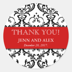 Damask Thank You Wedding Stickers Favours Red