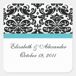 Damask Turquoise Blue Bridal Shower Square Sticker