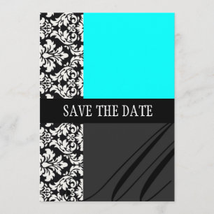 Damask Turquoise Save The Date Card