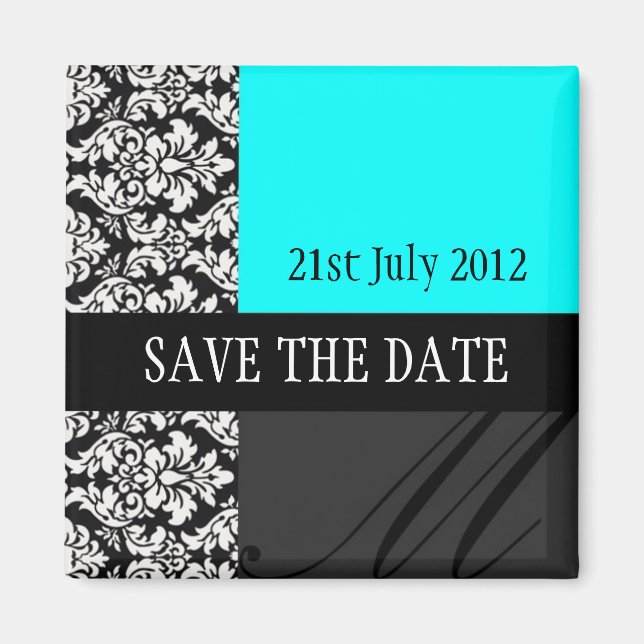 Damask Turquoise Save The Date Magnet (Front)