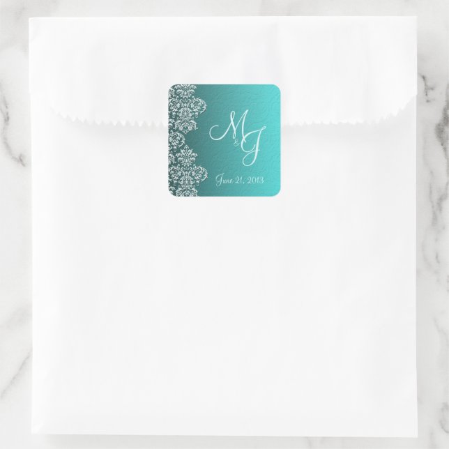 Damask Turquoise Wedding Stickers (Bag)