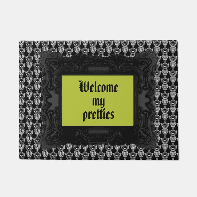 Damask Tuxedo Skull Wallpaper Doormat (Front)