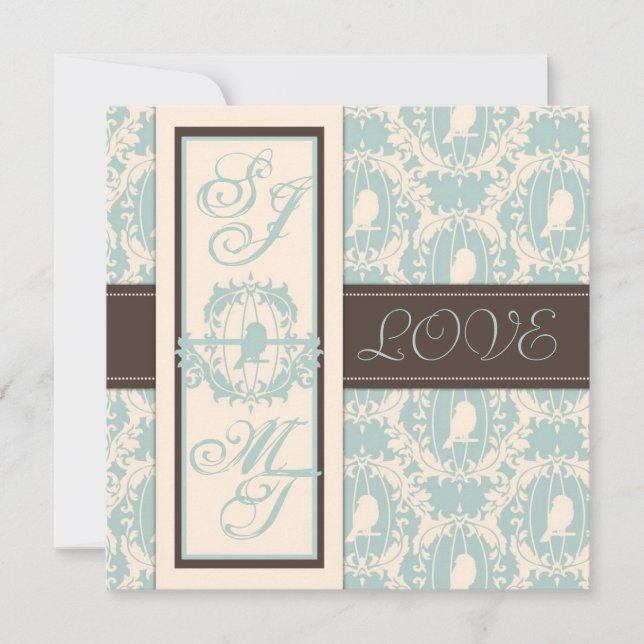 Damask Tweets Wedding Invite Square (Front)