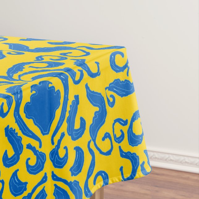 Damask Ukraine Energising Yellow Freedom Blue Tablecloth (In Situ)