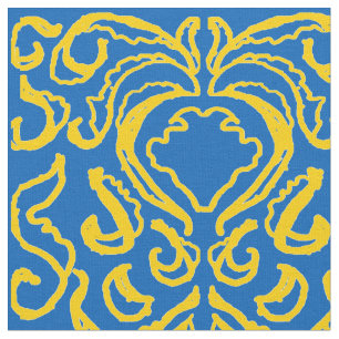 Damask Ukraine Freedom Blue Energising Yellow Fabric