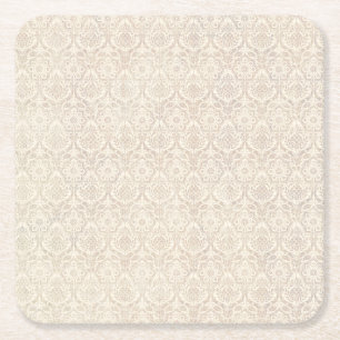 Damask Vanilla Pattern Square Paper Coaster