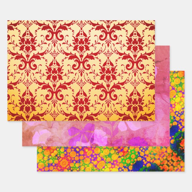 Damask velvet, dreamy purple leaves, and sparkly wrapping paper sheet (Set)