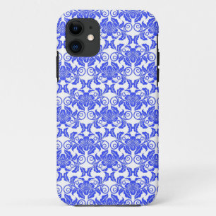Damask vintage blue & white girly floral pattern iPhone 11 case