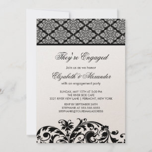Damask Vintage Engagement Party Invitation Black