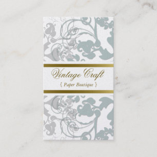 Damask Vintage Floral Flourish Chic Blue Elegant Business Card