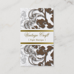 Damask Vintage Floral Flourish Chic Brown Elegant Business Card