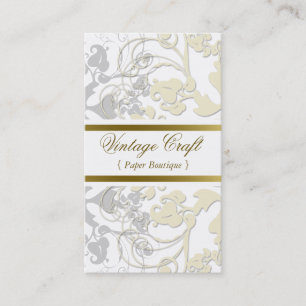 Damask Vintage Floral Flourish Chic Cream Elegant Business Card