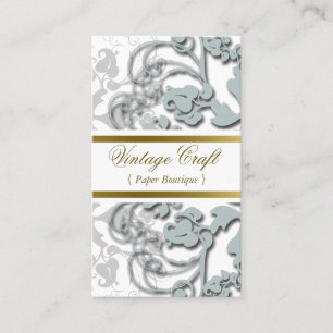 Damask Vintage Floral Flourish Dusky Blue Elegant Business Card