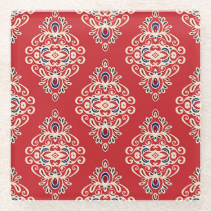 Damask Vintage: Flourish Seamless Pattern. Glass Coaster