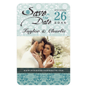 Damask Vintage Lace Save The Date Photo Magnet