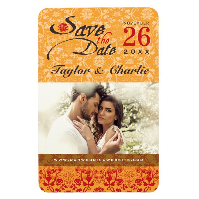 Damask Vintage Lace Save The Date Photo Magnet (Vertical)