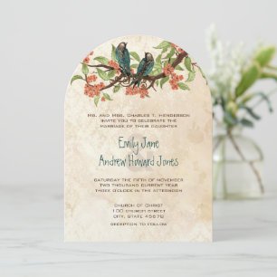 Damask Vintage Love Birds Tea Stain Wedding Invite