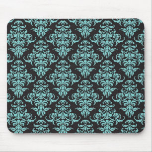 Damask vintage wallpaper blue girly chic mouse mat