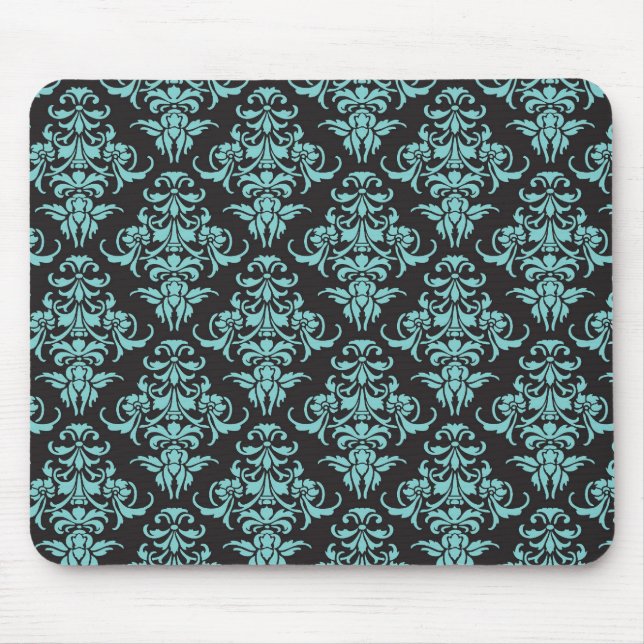 Damask vintage wallpaper blue girly chic mouse mat (Front)