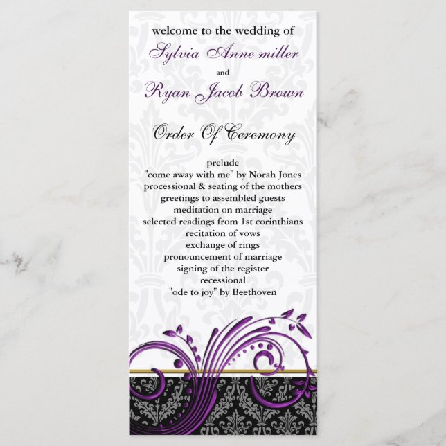damask violet Wedding program Programme (Front)