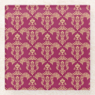 Damask wallpaper 4 glass coaster