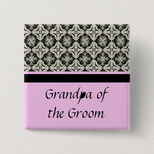 damask wedding button. for grandpa 15 cm square badge