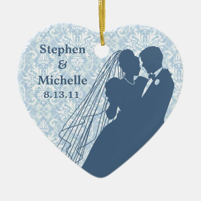 Damask Wedding Couple Keepsake Ornament (Front)
