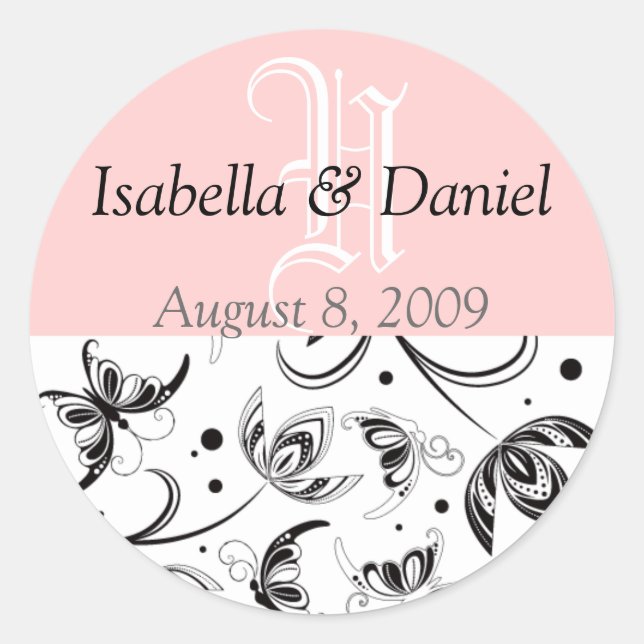 Damask Wedding Favour Gift Lables Classic Round Sticker (Front)
