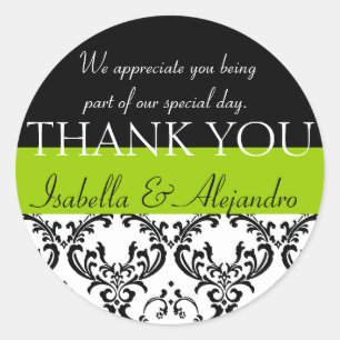 Damask Wedding Favour Thank You Label Green