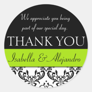 Damask Wedding Favour Thank You Label Lime Green