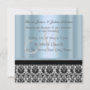 Damask Wedding Invitation black and Sky Blue