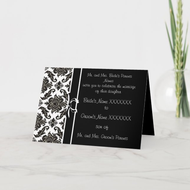 Damask Wedding Invitation - -Black and White (Front)