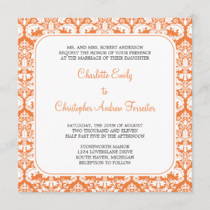 Damask Wedding Invitation Coral Rose
