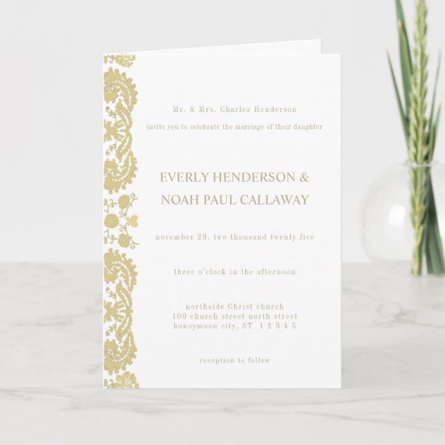 Damask Wedding Invitation Cream-Choose BackGround (Front)