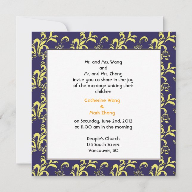 damask wedding invitation, from parents invitation (Front)