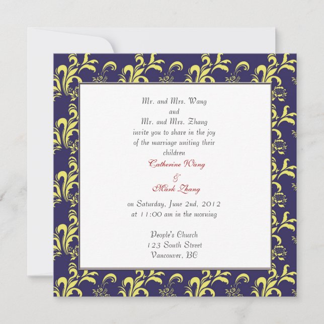 damask wedding invitation, from parents invitation (Front)