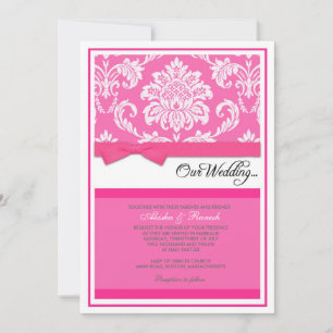 Damask Wedding Invitation in Fuchsia