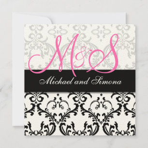 Damask Wedding Invitation Initials Names Pink