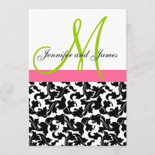 Damask Wedding Invitation Monogram Green Pink