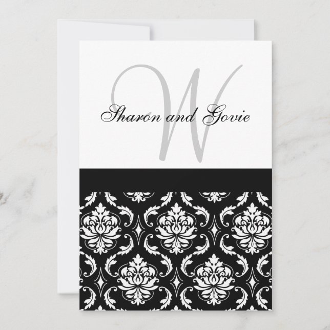 Damask Wedding Invitation Monogram & Names Back (Front)