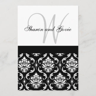 Damask Wedding Invitation Monogram & Names Back
