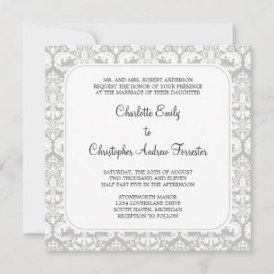 Damask Wedding Invitation Silver Cloud