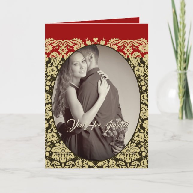 Damask Wedding Invitation Tan-Choose BackGround (Front)