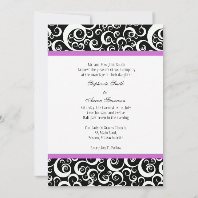 Damask Wedding Invitation with Purple (Front)
