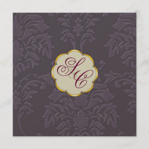 Damask Wedding Invitations, eggplant Invitation